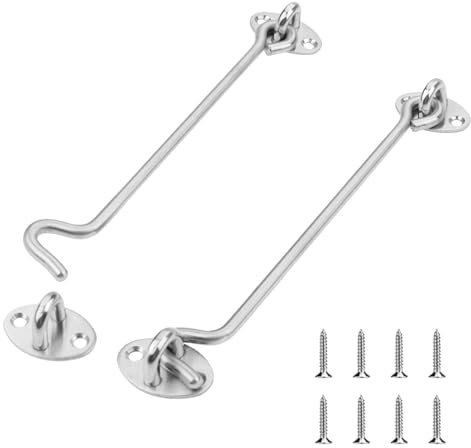 2 Pezzi Gancio Finestra, 150mm/5,90in Gancio per Finestre in Acciaio Inossidabile, Gancio Argentato per Finestre, Ganci per Finestre con Occhielli, Adatto per Finestre, Porte Garage