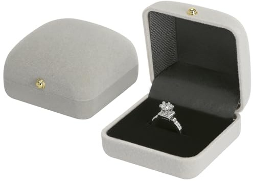 KUKUVR 2 Pieces Velvet Ring Box for Wedding Proposal Engagement, Small Jewelry Gift Box for Earrings Studs, Ring Holder Case for Women (Grey)