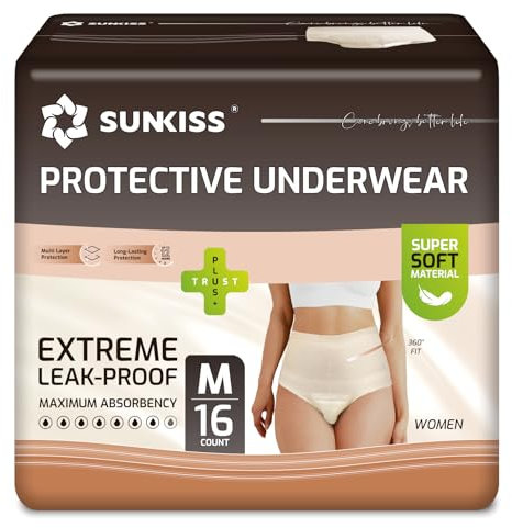 SUNKISS Inkontinenz Pants für Frauen, Windelhosen Erwachsene Frauen Einweg Tagsüber, Inkontinenz Slip Damen, Super Saugfähig, Beige, Größe M, 16 Stück 1er Pack