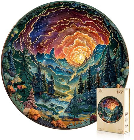 Jigfoxy Wooden Jigsaw Puzzles for Adults, 3D Vision Sky Wooden Puzzles for Adults 300pcs, Unique Animal Shape Wood Puzzles, Birthday Gifts for Family Friend with wooden box(13.4 * 13.4in)