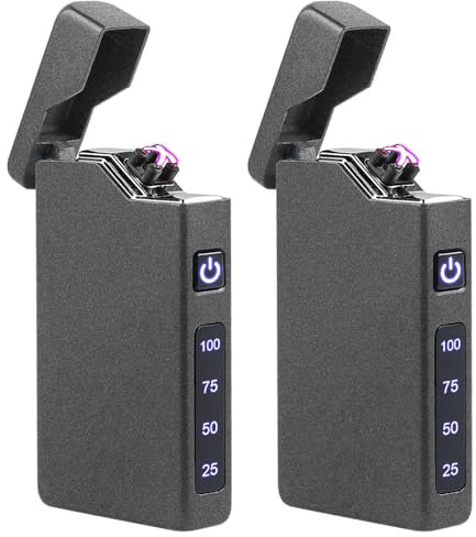 2 accendini elettrici, ad arco elettrico, ricaricabili USB, accendino ricaricabile, accendino portatile con indicatore della batteria, regalo per uomini e donne con confezione regalo (nero)