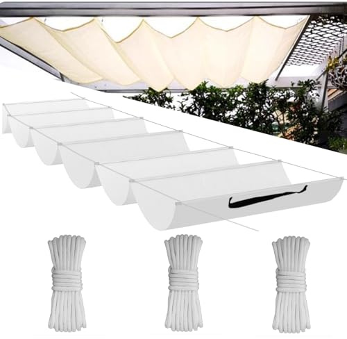 Tenda da sole con asta retrattile, tenda da sole ad onda regolabile, protezione dai raggi UV, protezione solare, impermeabile, giardino, 2 x 4 m, bianco