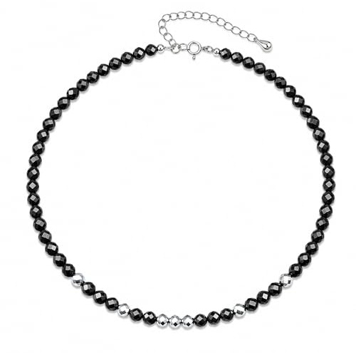 Unique Gems Collana di perle da donna Collana di pietre preziose onice nero Choker 38cm Perline Ø 4mm sfaccettata Qualità da gioielliere