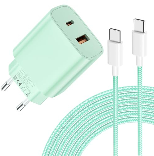 Chargeur 20W pour iPhone 17 - USB C Chargement Ultra Rapide à Deux Ports avec Câble USB C 2M pour iPhone 17/16/15, pour Samsung, pour Pad, Pixeli etc-Vert