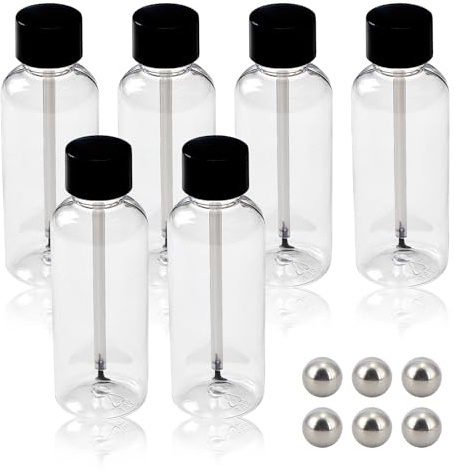 NICENEEDED 6 PCS 50ml Empty Clear Fingernail Nail Polish Bottles with Brush Cap, Refillable Square Nail Varnish Bottles Containers with with 6 PCS Mixing Agitator Balls, Travel Containers for Nail Art