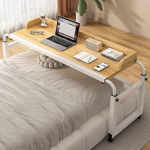 Betttisch Laptop Pflegetisch, Mobilitätstisch über dem Bett, Schreibtisch Computertisch auf Rollen fürs Bett, BüRotisch, Tisch auf Rollen für Zuhause und Schlafzimmer(Size:140×45cm,Color:Wood color)