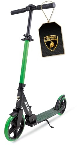 Lamborghini Kick Scooter for Kids Ages 8-12, 200mm Big Wheels, Foldable, Kickstand, Aluminum, 2-Wheel Scooters for Boys & Girls, Vibrant Green/Orange/Pink, 220 lbs