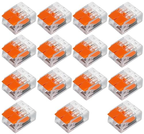 Connecteurs Électriques 15 Pièces, Bornes de Connexion Automatique 2 Entrées, Connecteur Rapide, Raccord Electrique, Cosse Electrique a Sertir, Installation Facile et Sécurisée, 2 Ports, Ignifuge