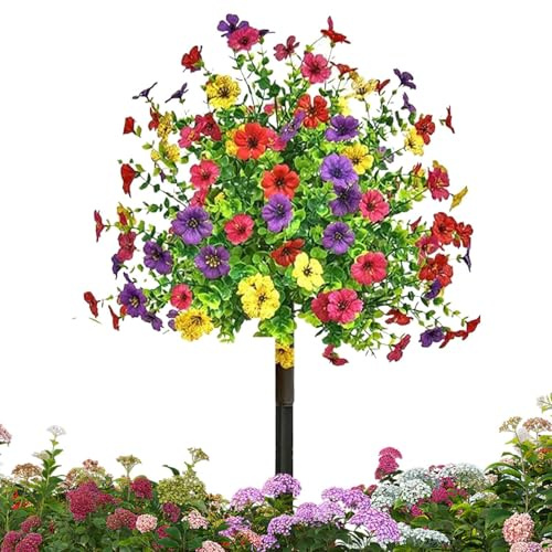Hitburu s Artificielles d'Extérieur,Artificielle sur Tige - Réalistes Résistantes aux UV Violette Décor pour Porche Jardin Cour