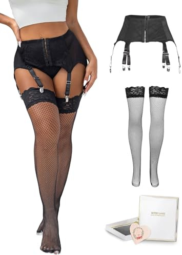 comeondear Porte-Jarretelles Femme Sexy Dentelle Grande taille avec 6 Pince | Réglable,Porte Jarretelle Transparent,Jarretière Vintage,Guêpière Taille Haute,pour Lingerie Bas