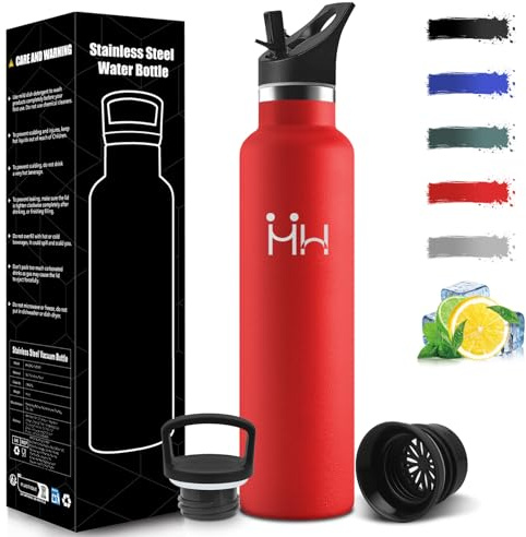 Mulbijeo Botella Termica 1 Litro, Termo Sin BPA, Cantimplora Acero Inoxidable, Aislamiento Al Vacío de Doble Pared, Termo, Botella Agua Gimnasio para Deporte, Oficina, Camping, Gimnasio