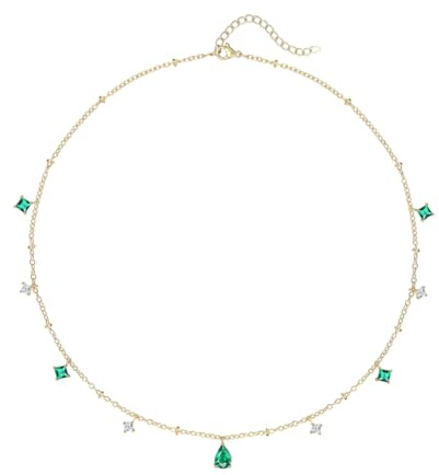 Collier Femme Plaqué Or 14K avec Cristal Vert Émeraude, Collier Ras de Cou Doré Femme Style Choker, Chaîne Plaqué Or fille, Bijoux fille Or pour Mariage Soirée Cadeau, Collier Pendentif Fin Empilable