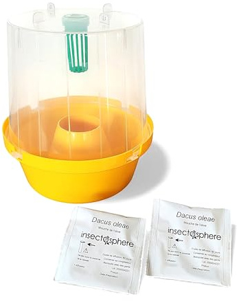 INSECTOSPHERE Kit Anti-Mouche & Ver de l’Olive – Détection & Traitement Naturel – Piège + Phéromones + Option Barrière Minérale (Saison Complète : Piège + 2 phéromones)