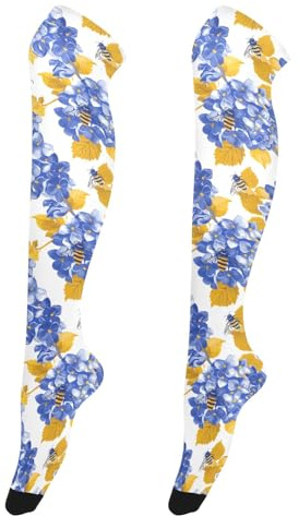 OWFKAY Chaussettes montantes pour femme Motif hortensia jaune abeille
