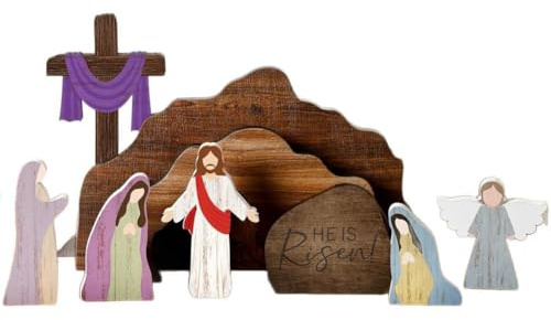 Holz Krippe Set, Ostern Holzdekoration, Das leere Grabkreuz Religiöse Jesus Krippe Deko, Christliche Home Figur Ostern Dekor für Home Office Tischplatte