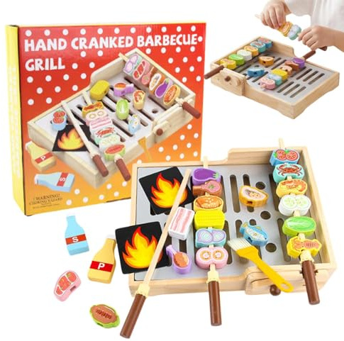 Spielzeuggrill - Holz Spielset für realistische und spaßige Simulation - Spielzeug-BBQ-Grill-Set | Für Und Mädchen Freunde Sohn Tochter Geburtstag Park Küche Draußen Hinterhof