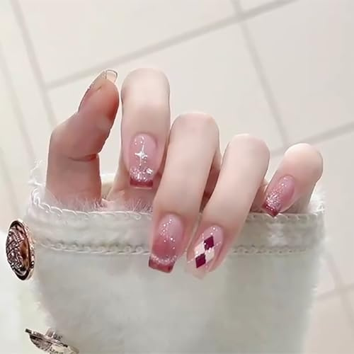 3D Floral Press On Nails, French Tip False with Lily of the Valley & White Flower Design, Elegant Stick On for Bridal(G)