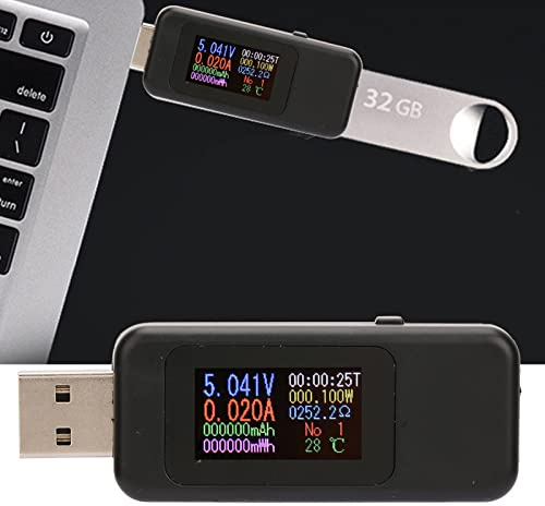 Hidyliu Digital USB-spänningsmätare och Amperage Tester med LCD-skärm, Mäter Ström och Spänning Till DC 30V för Tekniska Entusiaster, Lättviktsbärbar Design (Svart)