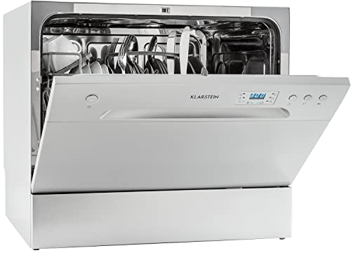 Klarstein Amazonia Lavavajillas pequeño - Mini Máquina lavaplatos con Aquastop, Diseño compacto, Silencioso a 49 dB, 6 Cubiertos, Tipo: 6, Plateado