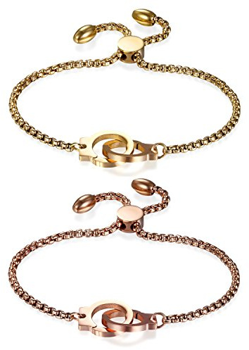 JewelryWe Schmuck Damen Armband mit politert Katze/Lebensbaum/Handschelle/Engelsflügel, Edelstahl Charm-Armband Armkette Verstellbar Armkettchen Armreif, Rosegold/Gold/Silber