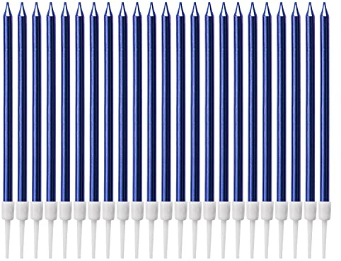 LUTER Metallische Kerze, lang, Blau, Geburtstagskerzen mit Ständer, Kuchenkerzen für die Dekoration von Partys, Hochzeiten, Geburtstagen (24 Stück)