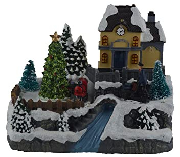 Original paisaje 17 x 21 x 15 cm con árbol de Navidad y tren (insertar fotos).