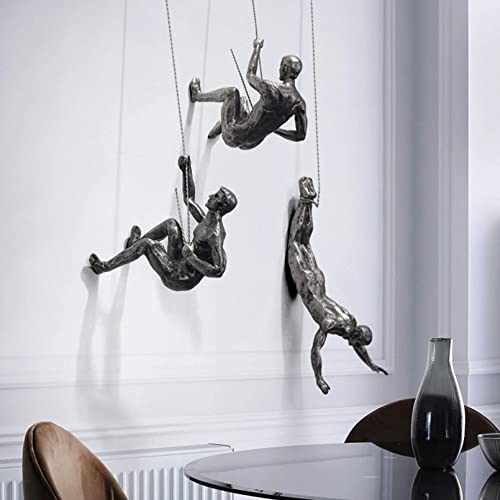 Pevfeciy Wanddeko Wohnzimmer Kletter Skulptur Climbers Figur Deko Wanddekoration für Flur Treppenhaus Minimalistische Wandskulpturen 3 Stück Männer Ornamente