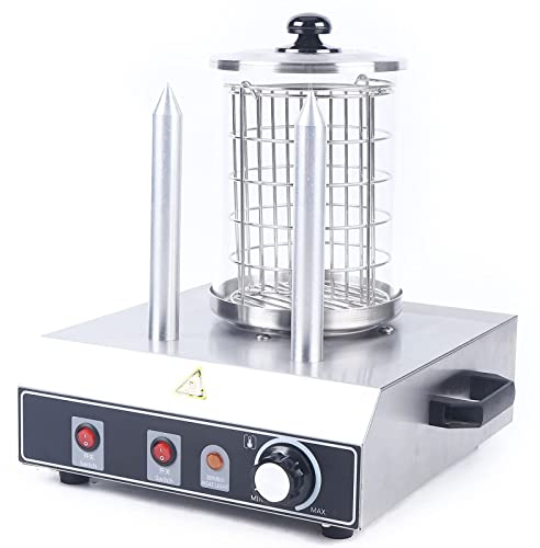 Futchoy Appareil à hot dog commercial électrique avec 2 compartiments chauffants à petits pains, chauffe-saucisses, chauffeur à saucisses, hot dog, cuiseur à saucisses, température réglable, en acier