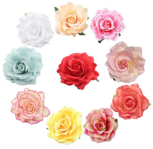 10 Stücke Blume Mehrfarbig Haarklammer, Rose Blumen Brosche Haarclips, Rosen Blumen Haarspangen, Für Damen, Mädchen, für Partys, Strände, Hochzeiten und Alltagsdekoration(10 Stile)