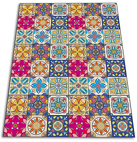 Coloray SparrowFloor Teppich Vinyl-Boden 280x152cm Bodenschutz in der Küche Modernes Zuhause Vinyl-Teppich PVC Küchenmatte Schlichte Matte - Bunte Azulejos-Fliesen