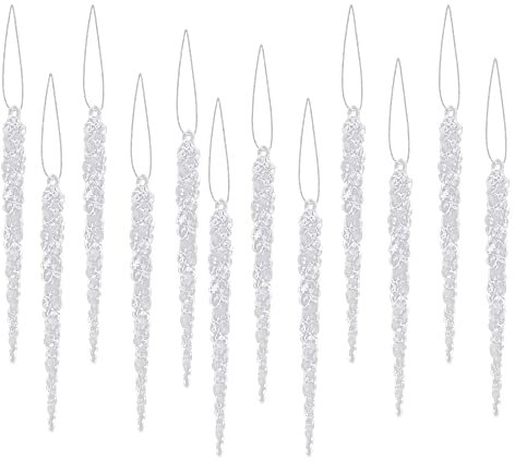 12pcs Icicles Decorations White Clear Acrylic Christmas Tree Pendants 4 Inch Icicles For Christmas Tree Hanging Decorations Icicle Hanging Ornaments For Xmas, Parties, Wedding