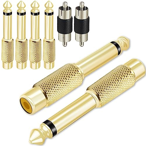 Xiatiaosann 6.35mm Mono Plug Male to RCA Female Audio Adapter, 1/4 to Phono Jack Converter Connector Adaptor for Mixer Amp Subwoofer, Gold Plated, 6 PCS