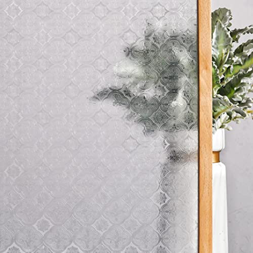 VELIMAX Carved Glass Window Film, Window Privacy Film, 4D Etched Glass Film, Static Window Cling Non Adhesive Anti-UV for Home Office Hotel 17.7x78.7 inches