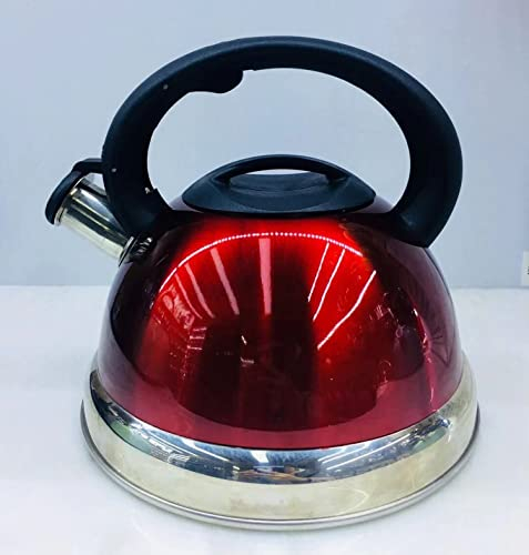 Hervidor silbador de acero inoxidable, Hervidor de agua caliente de 3L, Hervidor de vitrocerámica de cocina, Interruptor de botón Tetera de té de camping Tetera para estufa de gas Cocina de inducción
