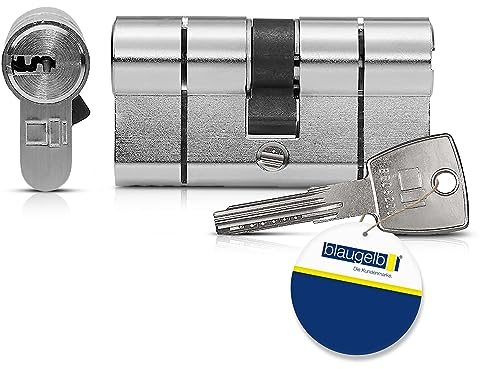 blaugelb® Profilzylinder 2GF - inkl. 5 Wendeschlüssel - 6 Stiftig - Türzylinder - Schließzylinder - Anbohrschutz - Schutz gegen Picking - Not- und Gefahrenfunktion (35/45 mm)