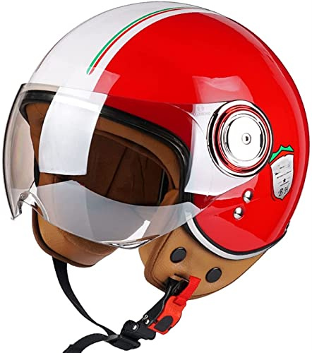 Jethelm mit Visier Retro Pilotenhelm Vintage Roller Helm Damen Herren Retro Elektrischer Halbhelm Mit Sonnenblende Jet-Helm Für Cruiser Motobike ECE Approved (Color : E, Size : M(54~56cm))