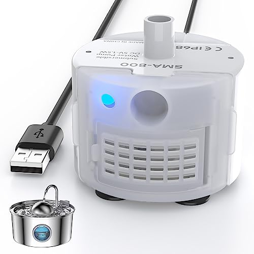 AONBOY Bomba de Fuente para Gatos con Luz LED, Toma USB, Apta para 3.2L Fuente Gatos Acero Inoxidable(S3-SC), Ultra Silenciosa, Super Impermeable, Larga Vida Útil, Buen SErvicio Post-Venta