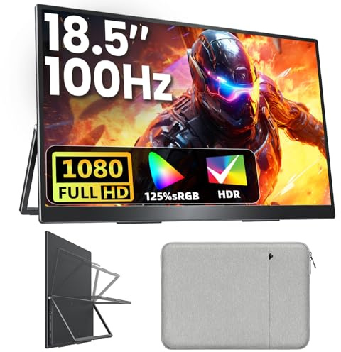 Upperizon Monitor Portátil 18.5 FHD 125% sRGB 100Hz IPS HDR HDMI USB-C para Laptop MacBook PC PS5 Xbox, Pantalla Externa Grande con Soporte y Altavoces, Compatible con VESA
