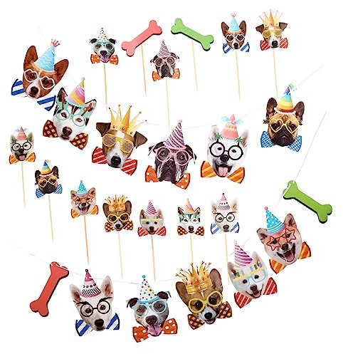 Toyvian 27stücke Papier-geburtstagsbanner Mit Kuchensteckern Partygirlande Für Hundegeburtstage Cupcake-topper Aus Weißem Karton Maschinell Bedruckt Mit Klaren Farben Hundemotive Für Party