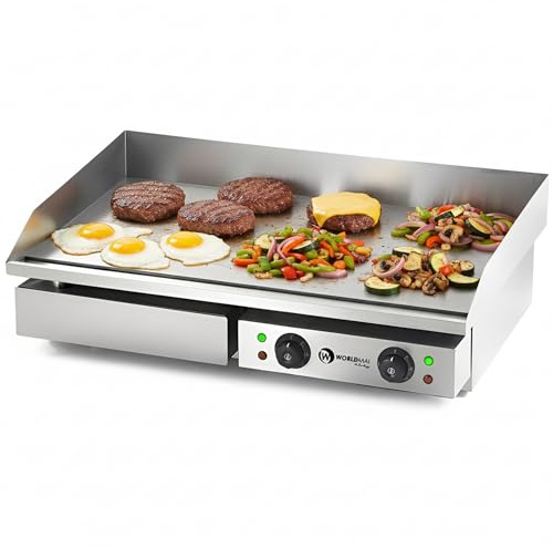 MBH - Plancha industrial eléctrica WORLDMAI 73 cm con base de acero inoxidable para hostelería. Plancha de asar profesional para cocina de bar y restaurante.