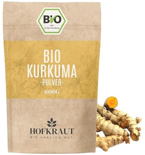 HOFKRAUT BIO Kurkuma Pulver 1000g | Kurkumawurzel gemahlen | Rückstandskontrolliert | Ideal für Tee, Goldene Milch, Curry und vieles mehr.