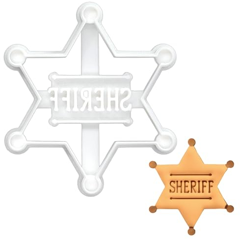 BAKERLOGY Emporte-pièce Badge de Sheriff - Conception détaillée d'emporte-pièces pour la pâtisserie et l'artisanat, adaptée au fondant, à la pâte, à l'argile