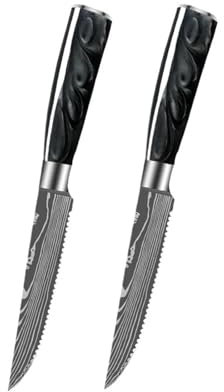 FBITE Ensemble de couteaux à Steak en acier inoxydable, couteaux à bœuf dentelés, motif damas, vaisselle de Table, couteaux à Steak, couverts, ensemble de couteaux de Table