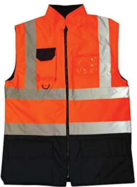 Hi Vis Viz Reversible Fleece Lined Gilet, High Visibility Waterproof Two Tone Reflective Tape Waistcoat Bodywarmer Workwear Vest UK Plus Size Orange/Navy, XL