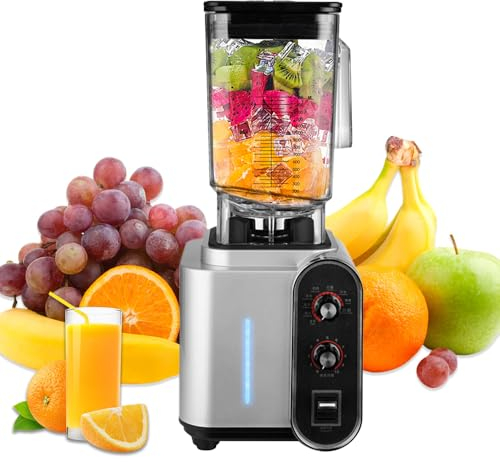 Blender Smoothie Professionnel, Mixeur Multifonction, Hachoir, Presse-Agrumes, 2000W, 10 Vitesses, Tasse De MéLange 1500ML, Pour Glace PiléE, Shakes, Smoothie, Fruit, La PuréE (argent)