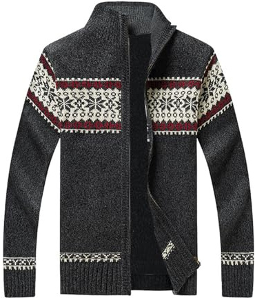 Generisch Strickjacke Herren Schwarz, Strickjacken für Norweger Pullover Strickpullover Arbeitspullover mit Reißverschluss Winterpullover Weihnachtspullover Stitch Warme