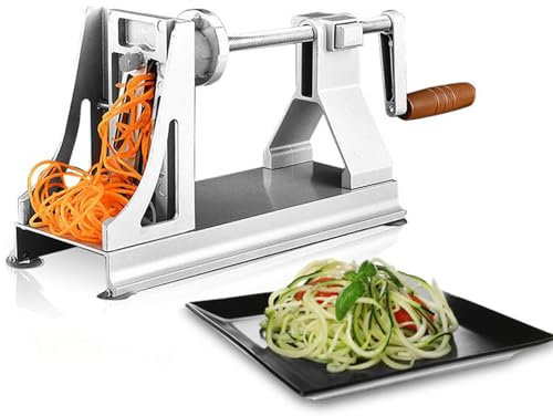 Spiraliseur de Légumes avec 3 Lames, Coupe-légumes en Spirale pour Courgettes en Alliage, Dispositif de Retenue Antidérapant, Poignée Confortable, Machine À Pâtes À Spaghetti pour Pommes de Terre