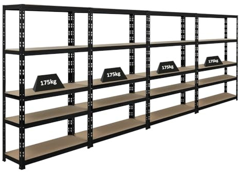 PROREGAL Mega Deal | 4X Étagère pour Charges Lourdes Apollo | HxLxP 150x90x30 cm | Charge Max. 175kg | Noir
