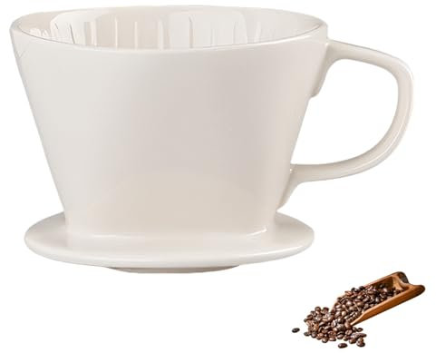 Marirao Cafetera de vertido, cafetera manual, tazas individuales, gotero de café no eléctrico, accesorios de preparación lenta de porcelana para regalos, (blanco, mediano, 2-4 tazas)