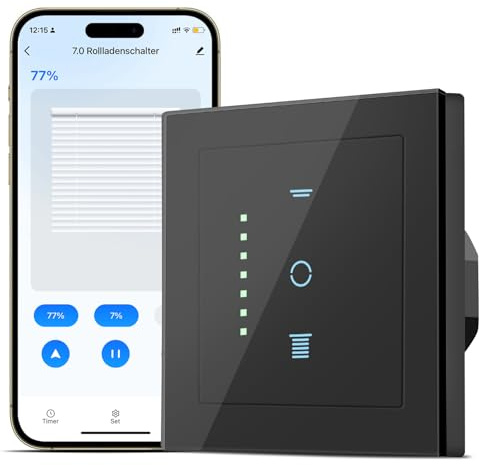 SMARTERCURRY Wlan Rolladenschalter Smart [7 Gen] 80 * 80mm Schwarz 1 Stück | Smart Home Steuerung der Rollläden/Jalousien/Markisen, Zeitschaltuhr,Kompatibel mit Alexa/Google,Neutralleiter Erforderlich